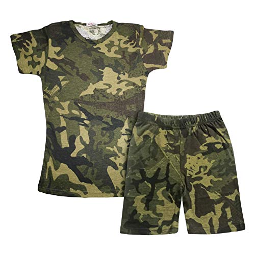 A2Z 4 Kids Jungen T-Shirt Oberteil Shorts Set Camouflage Kontrast Panel Kurze - Shorts Set 486 Camo Green 7-8 von A2Z 4 Kids