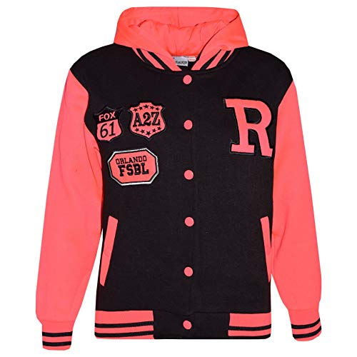 A2Z 4 Kids B.B Mit Kapuze R Mode NYC/Fox Jacke Varsity Baseball Stil Mantel - B.B Black & Neon Pink 11-12 von A2Z 4 Kids