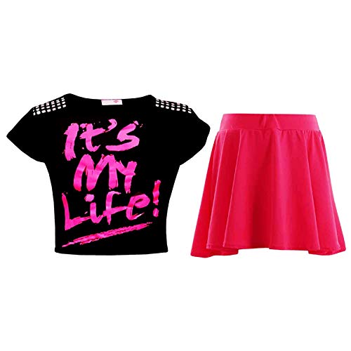 A2Z 4 Kids Kinder Mädchen Comic Graffiti Scribble Leopard #SELFIE - Its My Life Black & Skirt Set 7-8 von A2Z 4 Kids