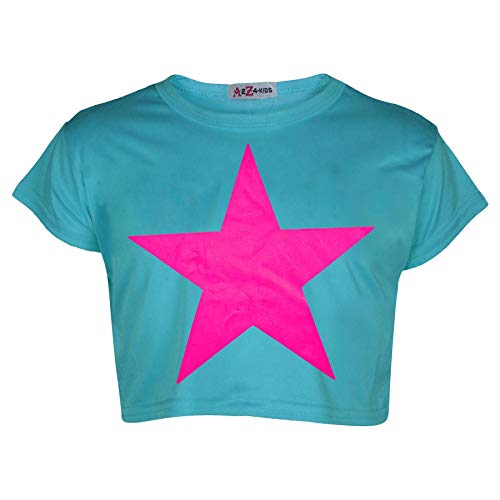 A2Z 4 Kids Kinder Mädchen Crop Top Designer Star Aufdrucken - Crop Top Star Turquoise 5-6 von A2Z 4 Kids