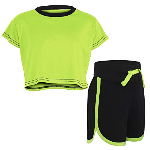 A2Z 4 Kids Kinder Mädchen Crop Top & Heiß Neon Grün Kurze Hose - Crop Shorts 531 Neon Green._7-8 von A2Z 4 Kids