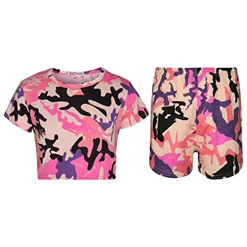 A2Z 4 Kids Kinder Mädchen Crop Top & Kurze Hose Camouflage - Girls Crop Shorts Camo Baby Pink 9-10 von A2Z 4 Kids