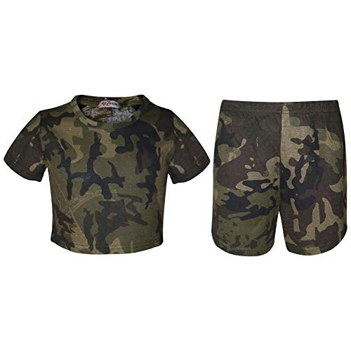 A2Z 4 Kids Kinder Mädchen Crop Top & Kurze Hose Camouflage - Girls Crop Shorts Camo Green 11-12 von A2Z 4 Kids
