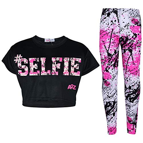 A2Z 4 Kids Kinder Mädchen Crop Top & Legging Satz Designer Modisch Floss - Selfie Splash Crop Leg Black 11-12 von A2Z 4 Kids