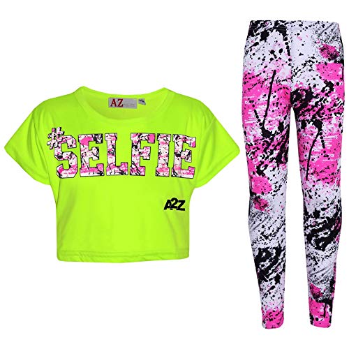 A2Z 4 Kids Kinder Mädchen Crop Top & Legging Satz Neon Grün Designer - Selfie Splash Crop Leg Neon Green._9- von A2Z 4 Kids