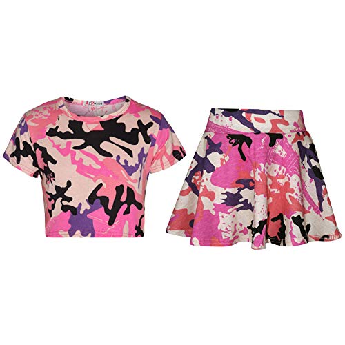 A2Z 4 Kids Kinder Mädchen Crop Top & Skater Rock Camouflage - Girls Crop Skirt Camo Baby Pink 7-8 von A2Z 4 Kids