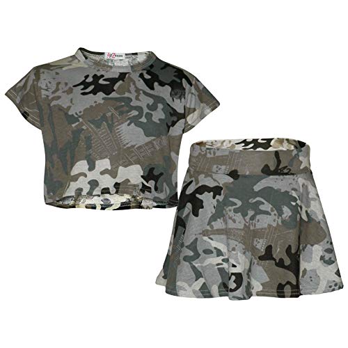 A2Z 4 Kids Kinder Mädchen Crop Top & Skater Rock Camouflage - Girls Crop Skirt Camo Charcoal 13 von A2Z 4 Kids