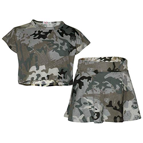 A2Z 4 Kids Mädchen Crop Top and Skater - Girls Crop Skirt Camo Charcoal 9-10 von A2Z 4 Kids
