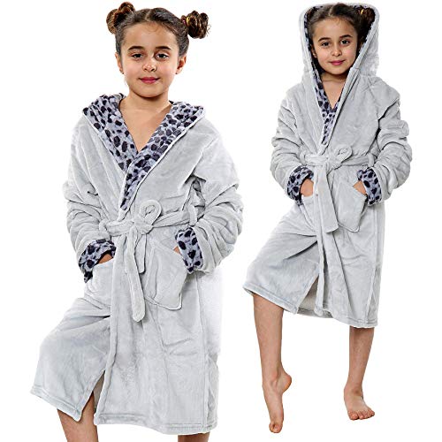 A2Z 4 Kids Sanft Leopard Druck Bademantel Dressing Kleid Nachtwäsche Vlies Vermummt Strand, Baden - Bathrobe 125 Grey 7-8 von A2Z 4 Kids