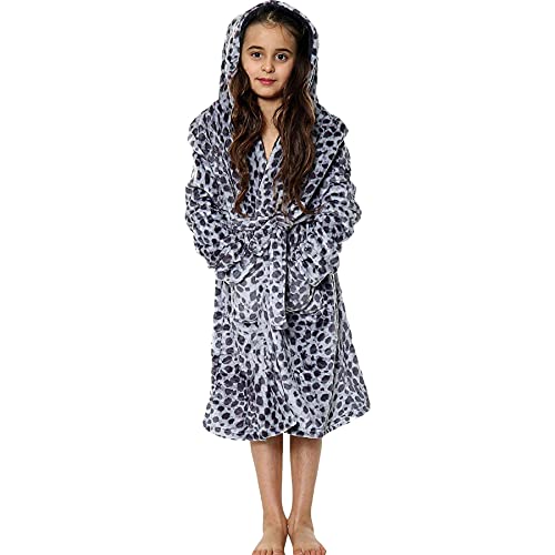 A2Z 4 Kids Sanft Leopard Druck Bademantel Dressing Kleid Nachtwäsche Vlies Vermummt Strand, Baden - Bathrobe 125 Grey Leopard 11-12 von A2Z 4 Kids