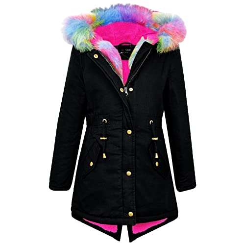 A2Z 4 Kids Kinder Mädchen Designer Regenbogen Pelz Schwarz - Jacket JK21 Rainbow Fur Black._5-6 von A2Z 4 Kids