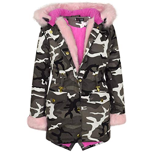 A2Z 4 Kids Kinder Mädchen Designer Tarnung Mit Kapuze - Jacket JK21 Camo Baby Pink Fur 3-4 von A2Z 4 Kids