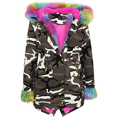 A2Z 4 Kids Kinder Mädchen Designer Tarnung Mit Kapuze - Jacket JK21 Camo Rainbow Fur 11-12 von A2Z 4 Kids