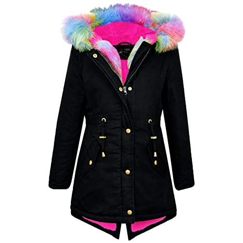 A2Z 4 Kids Kinder Mädchen Designer Tarnung Mit Kapuze - Jacket JK21 Rainbow Fur Black 11-12 von A2Z 4 Kids