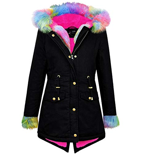 A2Z 4 Kids Kinder Mädchen Designer Tarnung Mit Kapuze - Jacket JK21 Rainbow Fur Black 7-8 von A2Z 4 Kids