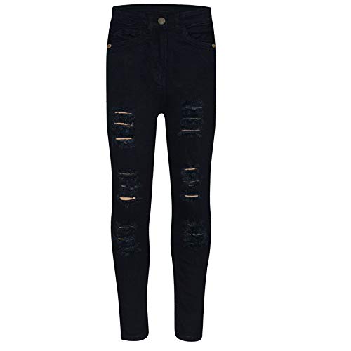 A2Z 4 Kids Mädchen Denim Ripped Jeans Komfort Skinny Strecken Jeans Lightweight - Girls Jeans JN28 Jet Black 13 von A2Z 4 Kids