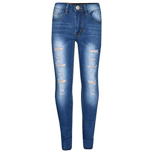 A2Z 4 Kids® Shinny Designer-Jeans für Kinder, Mädchen, gerissener Stretch-Denim, Modische Hosen, Alter 3 4 5 6 7 8 9 10 11 12 13 14 Jahre, Mid Blau., 5-6 Jahre von A2Z 4 Kids