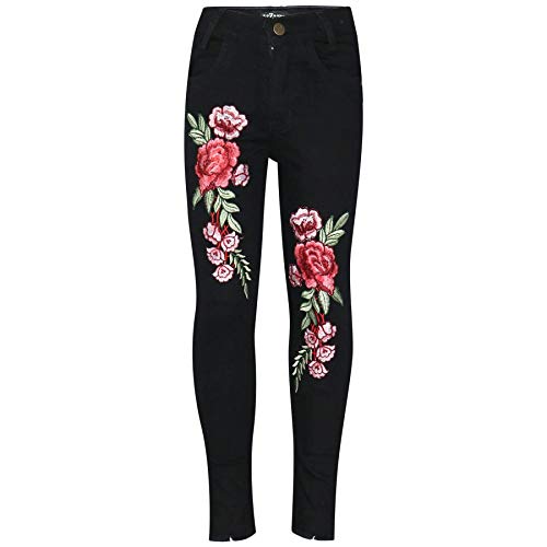 A2Z 4 Kids Kinder Mädchen Dünn Jeans Designer Rosen Gestickt Denim - Girls Jeans JN26 Jet Black 5-6 von A2Z 4 Kids