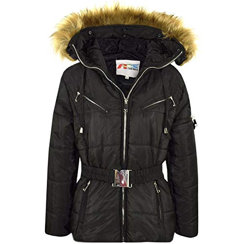 A2Z 4 Kids Mädchen Jacken Puffer Mit Kapuze Stilvoll Abnehmbar Kunstpelz Gepolstert Mit Reißverschluss Mit Gürtel - Jacket Belted 582 Black 9-10 von A2Z 4 Kids