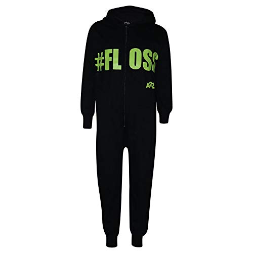 A2Z 4 Kids Kinder Mädchen Jungen 100% Baumwolle Alle In Einem Jumpsuit - Onesie #Floss Black & Green 9-10 von A2Z 4 Kids