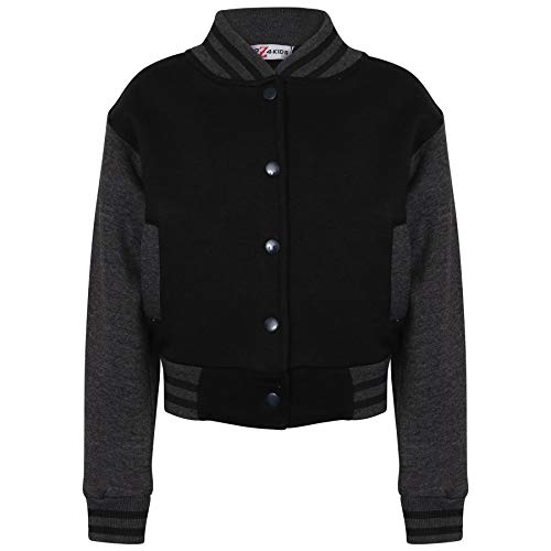 A2Z 4 Kids Baseball Kontrast Jacke Varsity Stilvoll Mantel B.B Stehkragen Lange Ärmel - B.B Plain Jacket Black & Charcoal 9-10 von A2Z 4 Kids