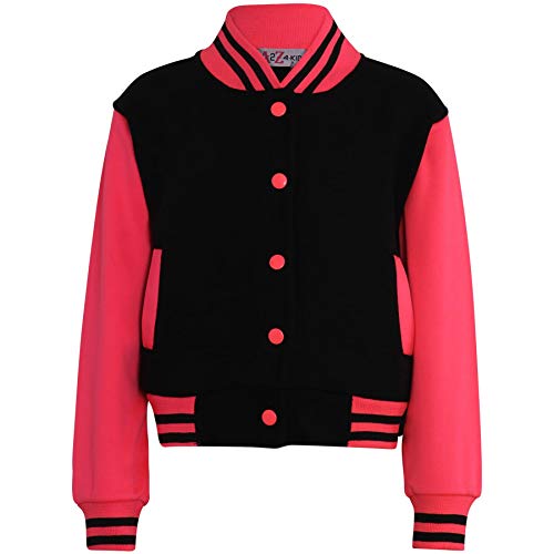 A2Z 4 Kids Baseball Kontrast Jacke Varsity Stilvoll Mantel B.B Stehkragen Lange Ärmel - B.B Plain Jacket Black & Neon Pink 5-6 von A2Z 4 Kids