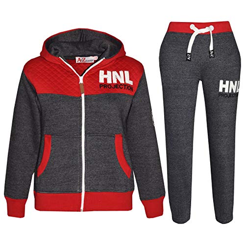 A2Z 4 Kids Kinder Mädchen Jungen Designers Trainingsanzug - T.S HNY 96 Charcoal & Red 7-8 von A2Z 4 Kids