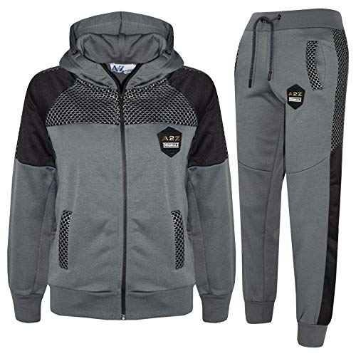 A2Z 4 Kids Mädchen Jungen Kapuzen Trainingsanzug Originals Abzeichen - T.S Mesh 304 Charcoal 7-8 von A2Z 4 Kids