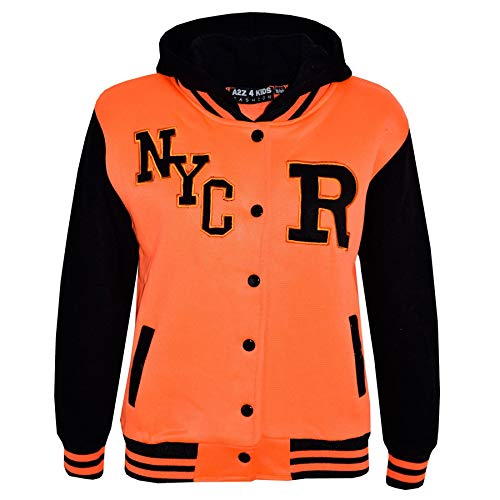 A2Z 4 Kids Kinder Mädchen Jungen R Mode NYC Baseball Mit Kapuze Jacke - B.B Jacket New NYC Neon Orange 11-12 von A2Z 4 Kids