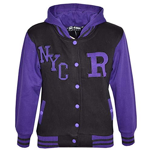 A2Z 4 Kids Kinder Mädchen Jungen R Mode NYC Baseball Mit Kapuze Jacke - B.B Jacket New NYC Purple 9-10 von A2Z 4 Kids