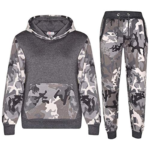 A2Z 4 Kids Kinder Mädchen Jungen Trainingsanzug Designer Camouflage Kontrast Panel - T.S Camo 604 Charcoal Charcoal-9-10 von A2Z 4 Kids