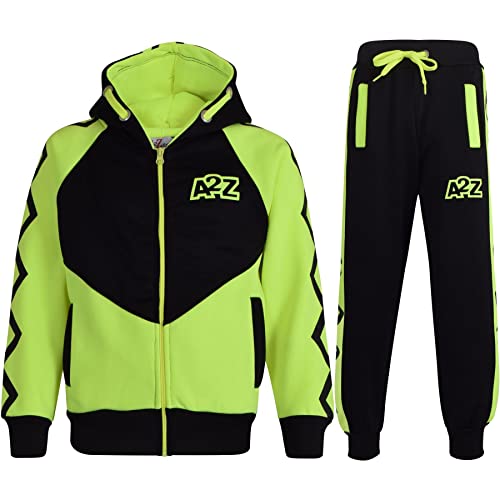 A2Z 4 Kids Kinder Mädchen Jungen Trainingsanzug Designer Kontrast Panel Kreuz Streifen - T.S Cross Stripes Neon Green 13 von A2Z 4 Kids