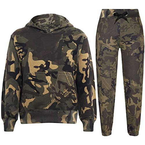 A2Z 4 Kids Mädchen Jungen Unisex Trainingsanzug Uni Mit Kapuze Sweatshirt - T.S Plain 105 Camo Green 11-12 von A2Z 4 Kids