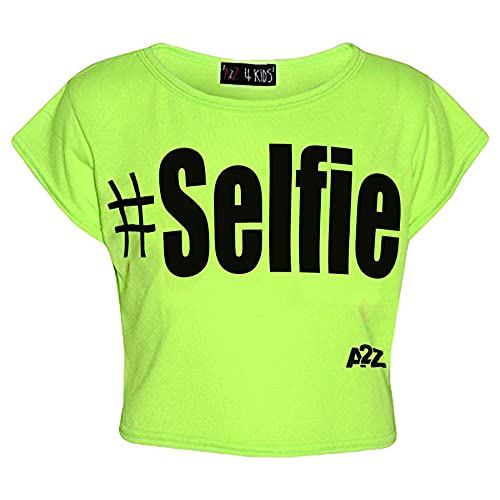A2Z 4 Kids Kinder Mädchen Neu Jahreszeit # Selfie Gedruckt - #Selfie Crop Top Neon Green 9-10 von A2Z 4 Kids