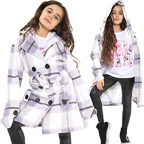 A2Z 4 Kids Kinder Mädchen Parka Jacke Mit Kapuze Graben Mantel Mode Wolle Mischung - Jacket 007 Lilac Check 11-12 von A2Z 4 Kids