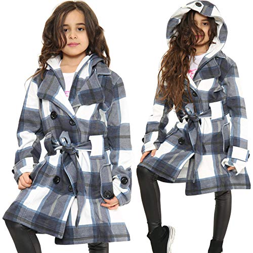 A2Z 4 Kids Kinder Mädchen Parka Jacke Mit Kapuze Graben Mantel Mode Wolle Mischung - Jacket 007 Navy Check 13 von A2Z 4 Kids