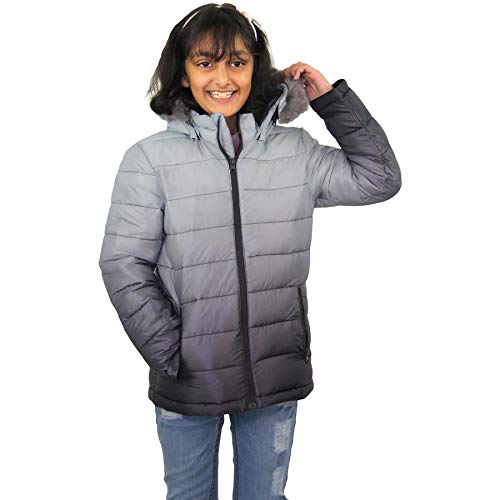 A2Z 4 Kids Kinder Mädchen Puffer Jacke Kunst Pelz Mit Kapuzen Zwei Farbig 3D Verblasst Mode Stilvolle - Jacket JK22 Grey 9-10 von A2Z 4 Kids