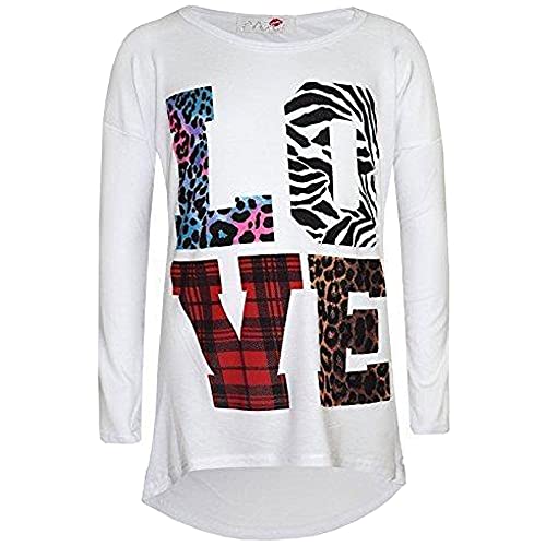 A2Z 4 Kids Kinder Mädchen T-Shirt Love Tartan Zebra Leopard Aufdruck Modische Mode Tops - New Love Top White 7-8 von A2Z 4 Kids