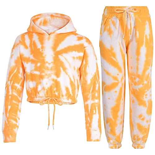 A2Z 4 Kids Kinder Mädchen Tie Dye Trainingsanzug Mit Crop Kapuzepullover - T.S 314 Tie Dye Mustard 11-12 von A2Z 4 Kids