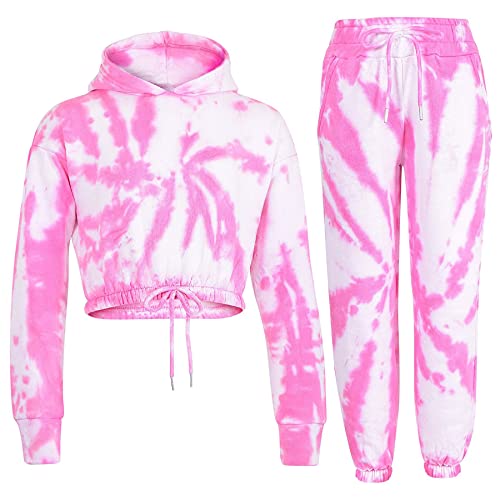 A2Z 4 Kids Kinder Mädchen Tie Dye Trainingsanzug Mit Crop Kapuzepullover - T.S 314 Tie Dye Pink 7-8 von A2Z 4 Kids