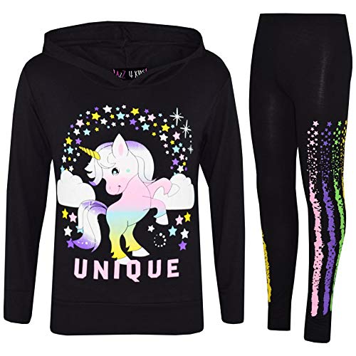 A2Z 4 Kids Kinder Mädchen Trainingsanzug Designer Dabbing - Unicorn Hooded Set 228 Black 7-8 von A2Z 4 Kids