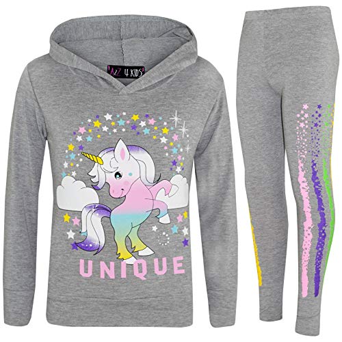 A2Z 4 Kids Kinder Mädchen Trainingsanzug Designer Dabbing - Unicorn Hooded Set 228 Grey 7-8 von A2Z 4 Kids