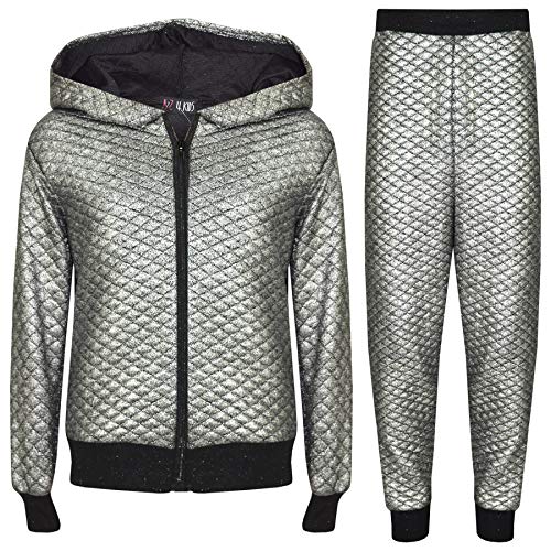 A2Z 4 Kids Kinder Mädchen Trainingsanzug Designer Glänzend Gesteppt - T.S Shiny Quilted Silver 13 von A2Z 4 Kids