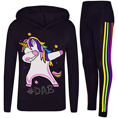 A2Z 4 Kids Mädchen Trainingsanzug Regenbogen Unicron - Unicorn Hooded Set 227 Black 7-8 von A2Z 4 Kids