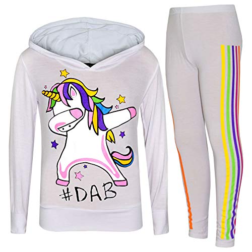 A2Z 4 Kids Mädchen Trainingsanzug Regenbogen Unicron - Unicorn Hooded Set 227 White 7-8 von A2Z 4 Kids