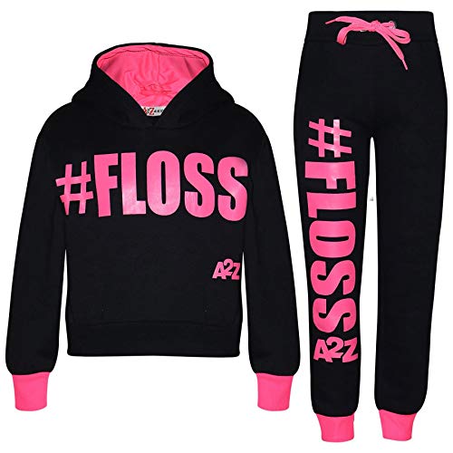 A2Z 4 Kids Kinder Mädchen Trainingsanzug # Selfie Aufdruck - T.S Crop #Floss Black & Neon Pink._11-12 von A2Z 4 Kids