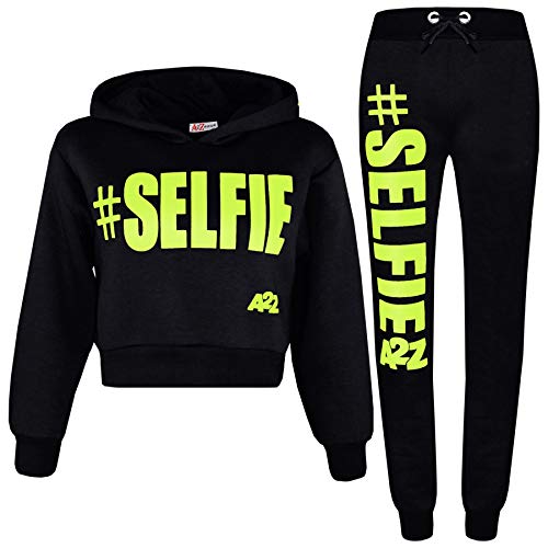 A2Z 4 Kids Kinder Mädchen Trainingsanzug # Selfie Aufdruck - T.S Crop #Selfie Black Neon Green 13 von A2Z 4 Kids