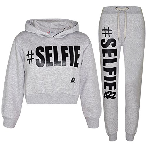 A2Z 4 Kids Kinder Mädchen Trainingsanzug # Selfie Aufdruck Vlies - T.S Crop #Selfie Grey_11-12 von A2Z 4 Kids