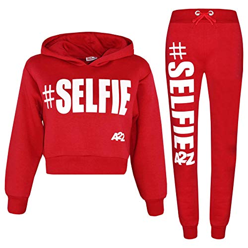 A2Z 4 Kids Kinder Mädchen Trainingsanzug Selfie Aufdruck Vlies Mit Kapuzen Crop - T.S Crop Selfie Red 5-6 von A2Z 4 Kids