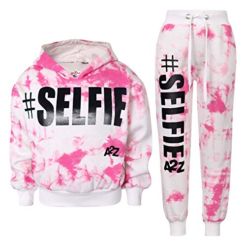 A2Z 4 Kids Kinder Mädchen Trainingsanzug # Selfie Aufdruck - T.S Crop #Selfie Tie Dye Pink 7-8 von A2Z 4 Kids